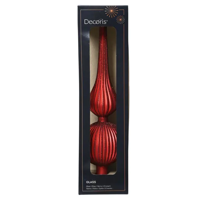 Üveg csúcsdísz karácsonyfára 31cm – mix piros 9170224