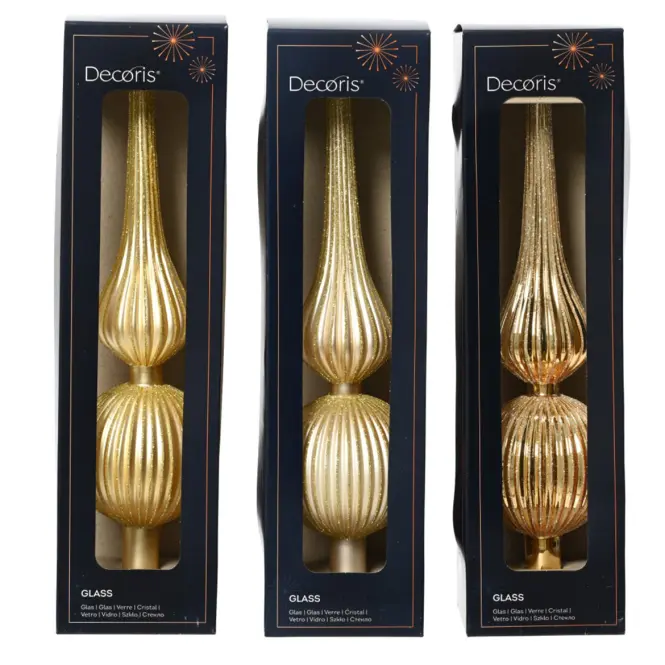Üveg csúcsdísz karácsonyfára 31cm – mix aranysárga 9170226,2