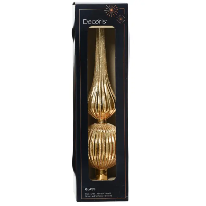 Üveg csúcsdísz karácsonyfára 31cm – mix aranysárga 9170226,6
