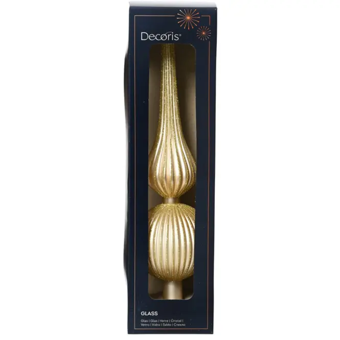 Üveg csúcsdísz karácsonyfára 31cm – mix aranysárga 9170226,7