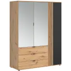 Szekrény Vabres 150,5 Cm Tükörrel – Artisan/Fekete, Lécek, Háromajtós, Fiókok