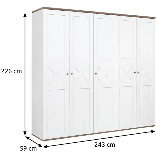 Szekrény Stockholm 243 Cm – Andersen Fenyő/Sonoma Sötét, Ötajtós