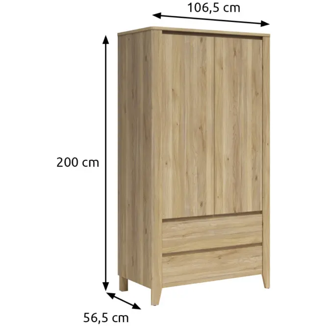 Szekrény Sawira Ii 106,5 Cm - Tölgy Mauvella, Kétajtós, Fiókok,2