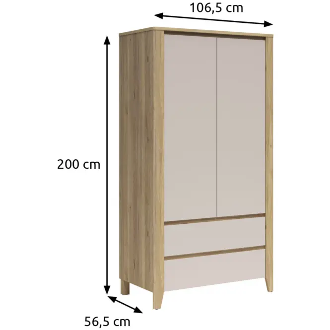 Szekrény Sawira Ii 106,5 Cm - Tölgy Mauvella/Kasmír, Kétajtós, Fiókok