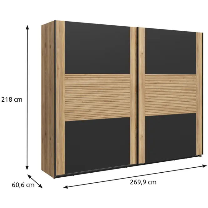 Szekrény Henson 270 Cm – Tölgy Mauvella/Fekete, Lécek, Kétajtós