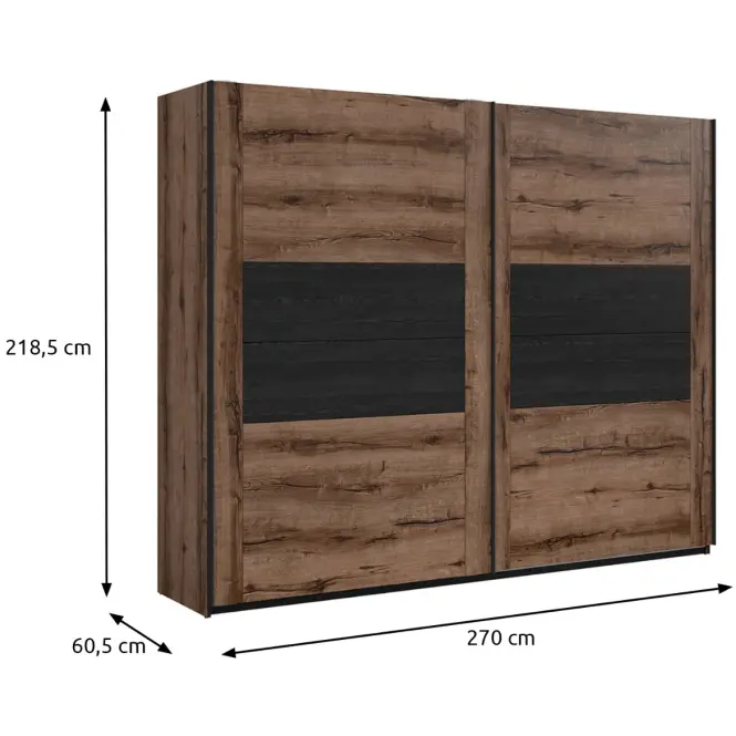Szekrény Kassel 270 Cm – Tölgy Monstery/Tölgy Fekete, Kétajtós