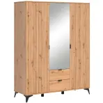 Szekrény Lamea 154 Cm Tükörrel – Artisan, Lécek, Háromajtós, Fiókok