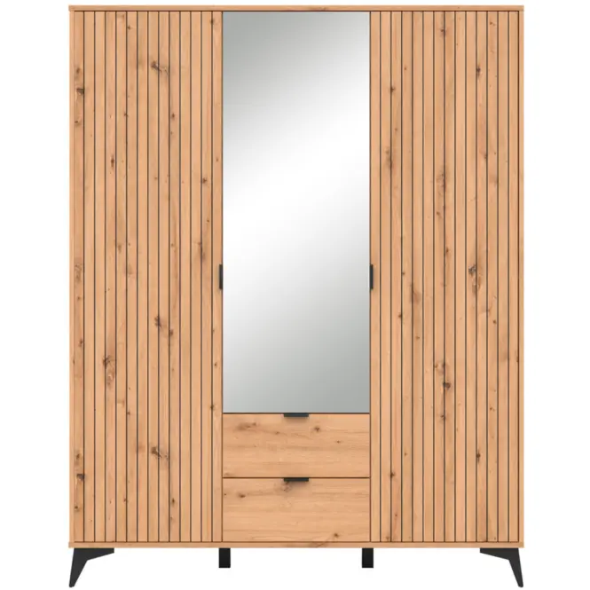 Szekrény Lamea 154 Cm Tükörrel – Artisan, Lécek, Háromajtós, Fiókok,4