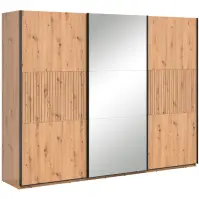 Szekrény Lamea 270 Cm Tükörrel – Artisan, Lécek, Háromajtós