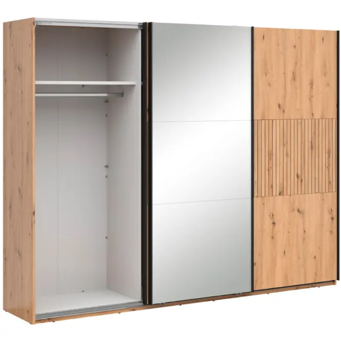 Szekrény Lamea 270 Cm Tükörrel – Artisan, Lécek, Háromajtós,3