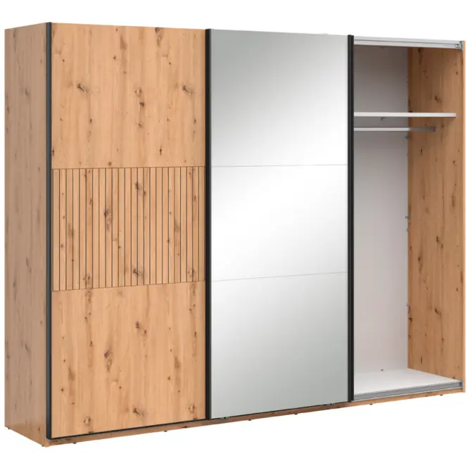 Szekrény Lamea 270 Cm Tükörrel – Artisan, Lécek, Háromajtós,4