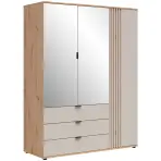 Szekrény Brevas 150,5 Cm Tükörrel – Artisan/Kasmír, Lécek, Háromajtós,Fiókok
