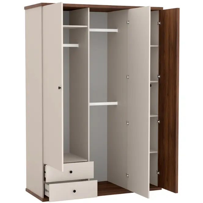 Szekrény Cali C23 150cm Tükörrel – Kasmír/Dió, Lamellák, Háromajtós, Fiókok,5