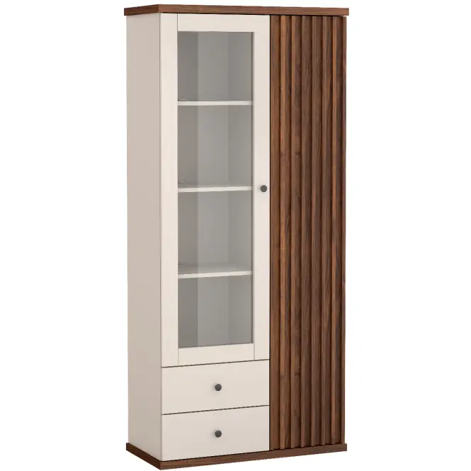 Vitrin C-2 86,4cm – Kasmír/Dió, Lamellák, Kétajtós, Fiókok