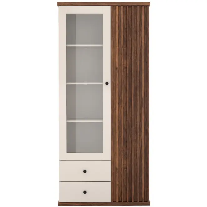 Vitrin C-2 86,4cm – Kasmír/Dió, Lamellák, Kétajtós, Fiókok,3