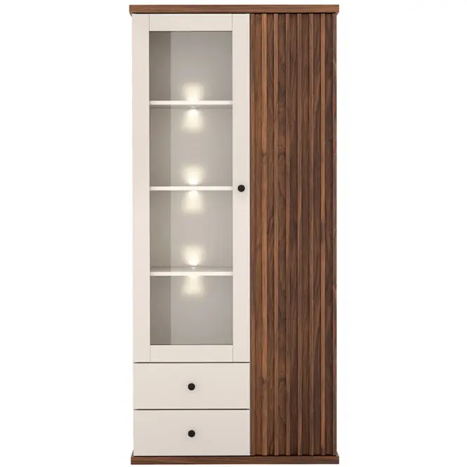 Vitrin C-2 86,4cm – Kasmír/Dió, Lamellák, Kétajtós, Fiókok