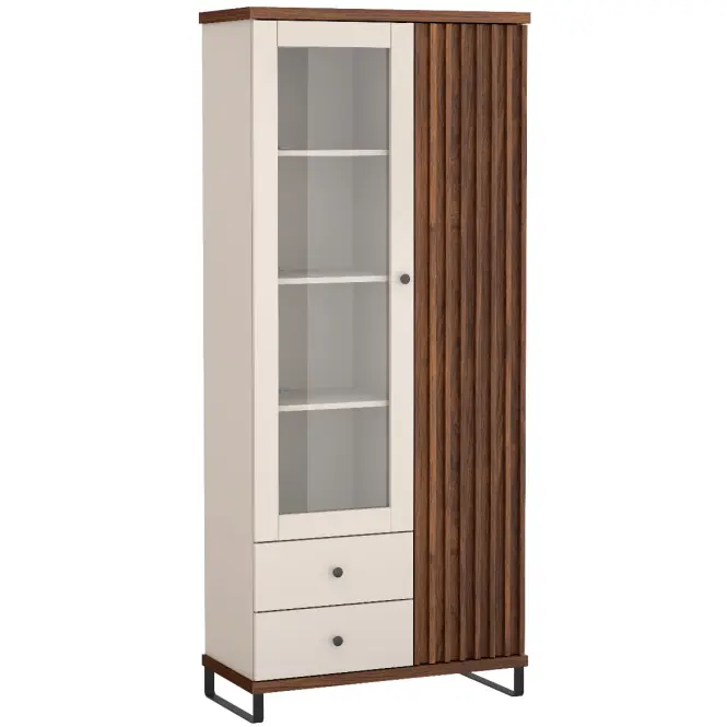 Vitrin C-2 86,4cm – Kasmír/Dió, Lamellák, Kétajtós, Fiókok,5