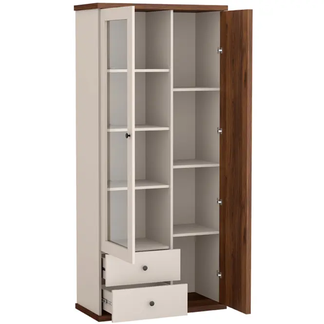 Vitrin C-2 86,4cm – Kasmír/Dió, Lamellák, Kétajtós, Fiókok,6