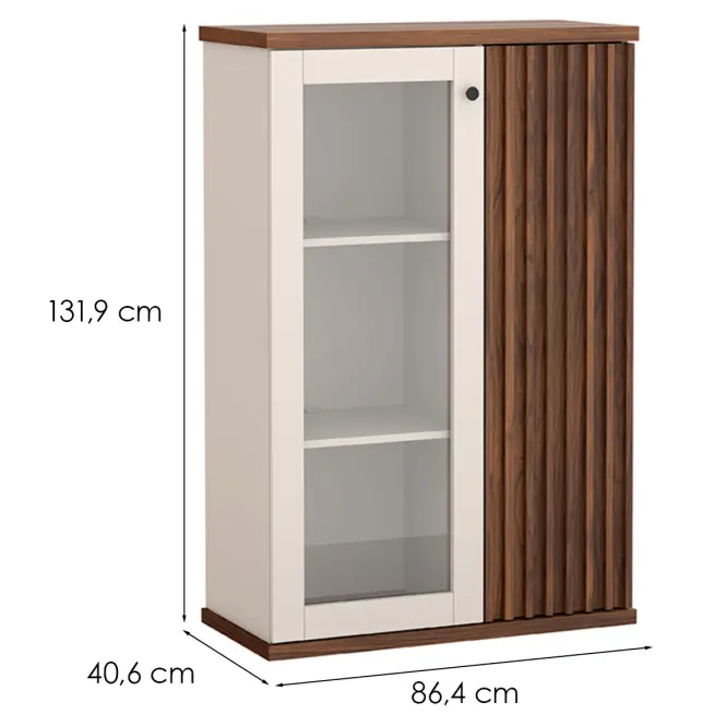 Vitrin C-3 86,4cm – Kasmír/Dió, Lamellák, Kétajtós,2