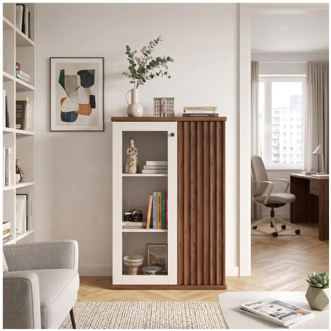 Vitrin C-3 86,4cm – Kasmír/Dió, Lamellák, Kétajtós,8