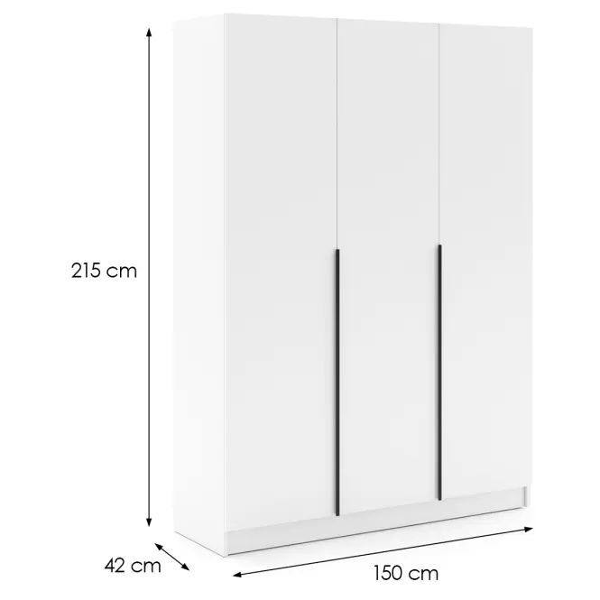 Szekrény Riva 150cm - Fehér, Háromajtós