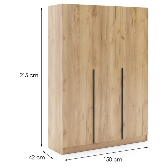 Szekrény Riva 150cm - Craft Aranysárga, Háromajtós,2