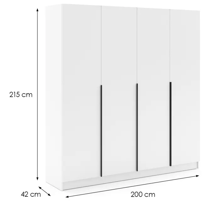 Szekrény Riva 200cm - Fehér, Négyajtós,2