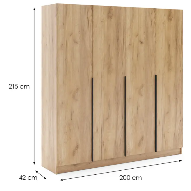 Szekrény Riva 200cm - Craft Aranysárga, Négyajtós