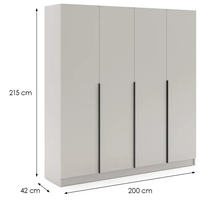 Szekrény Riva 200cm - Kasmír, Négyajtós,2