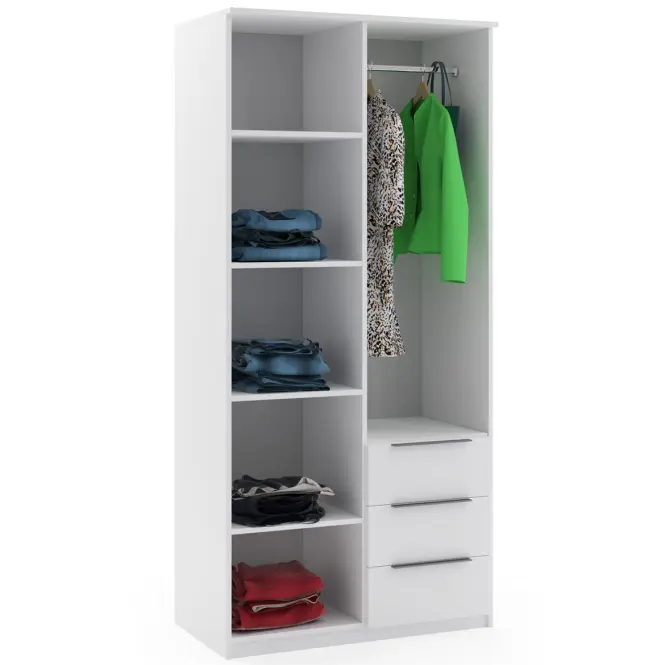 Szekrény Torino 100cm Tükörrel – Kasmír/Fekete, Lamele, Kétajtós, Fiókok,3