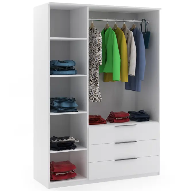 Szekrény Torino 150cm Tükörrel – Kasmír/Fekete, Lamele, Háromajtós, Fiókok,3