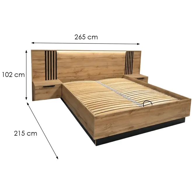 Ágy  Bali Lux Wotan Tölgy / Fekete,2