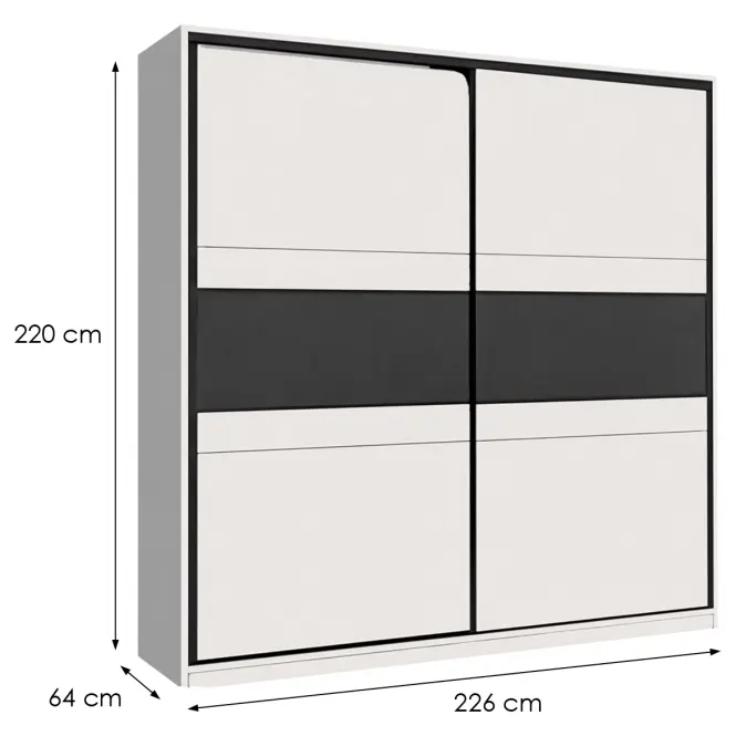 Szekrény Manhattan 226cm - Cashmere/Fekete Üveg, Kétajtós,2
