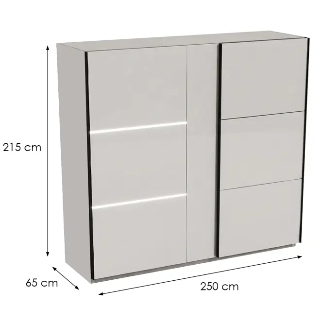 Szekrény Tokyo 250cm – Cashmere, Led, Kétajtós,2