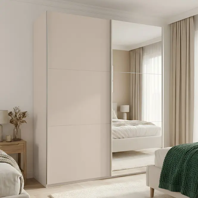 Szekrény Rodos 200cm  Tükörrel - Homokbézs, Kétajtós,4
