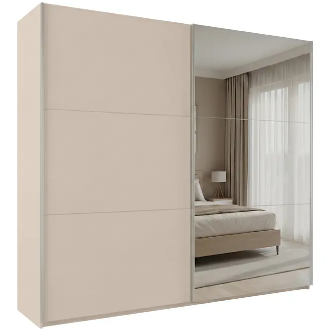 Szekrény Rodos 225cm Tükörrel - Homokbézs, Kétajtós
