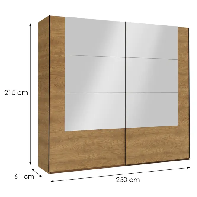Szekrény Madryt 250cm  Tükörrel - Tölgy Karmel, Kétajtós,2