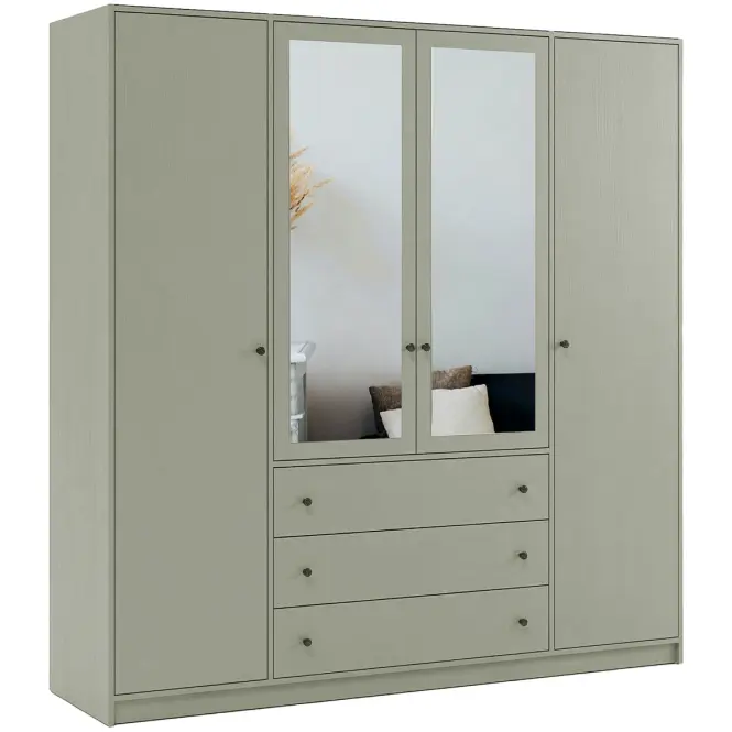 Szekrény Siena D4 Lux 196cm Tükörrel – Eucalyptus, Négyajtós, Fiókok
