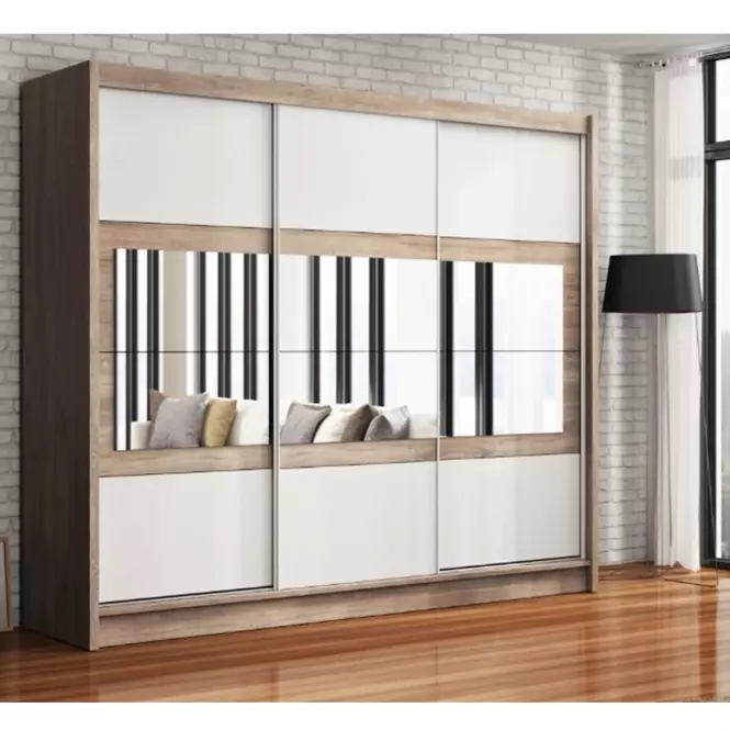 Szekrény Salwador 250 cm country szürke/fehér,2