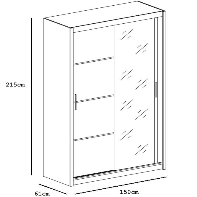 Szekrény Vista 150 cm tölgy sonoma/tükör