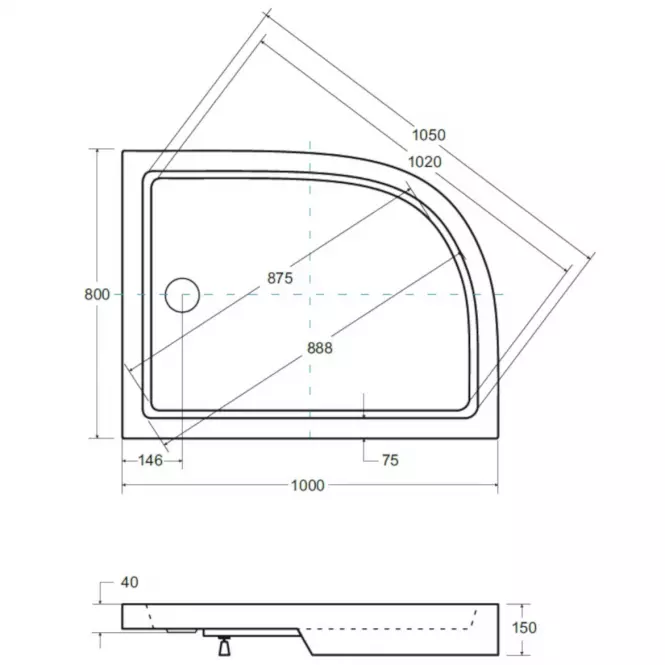 Zuhanytálca Saturn sarok 100/80 Jobbos,2