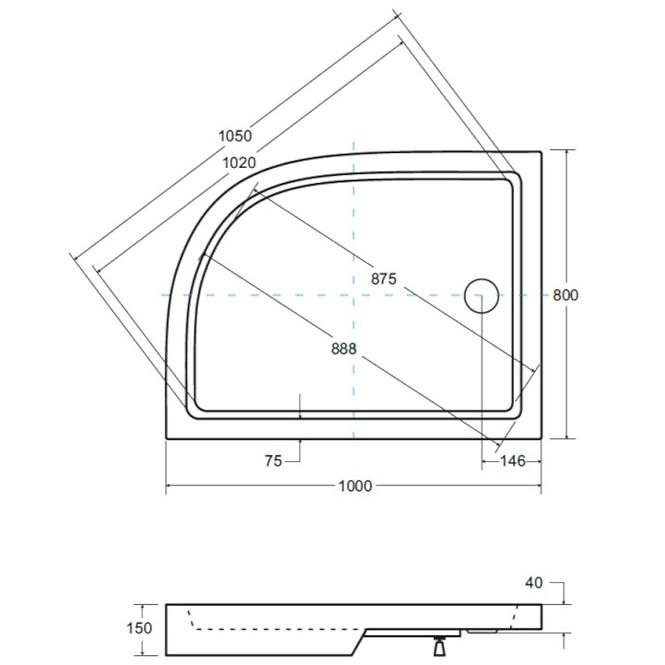 Zuhanytálca Saturn sarok 100/80 Bal