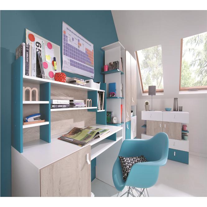 Szekrény Planet  PL1 L/P 135 cm fehér/tölgy/tenger kék,8