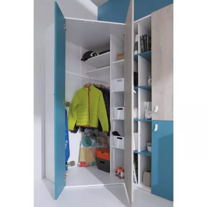 Szekrény Planet PL2 L/P 90 cm fehér/tölgy/tenger kék