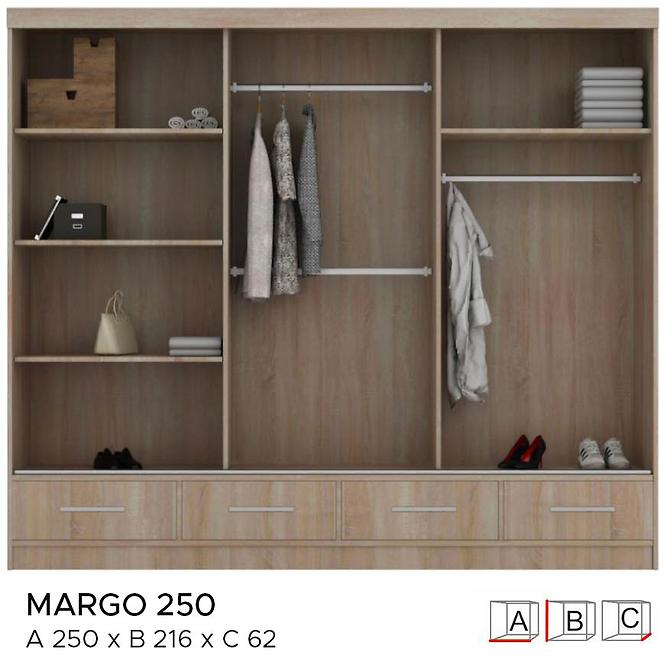 Szekrény Margo 250 cm tölgy fehér