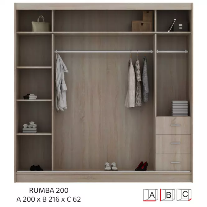 Szekrény Rumba 200 cm fényes