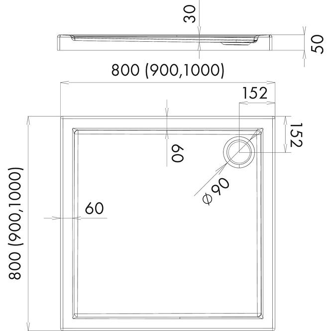 Zuhanytálca Corrina 90x90x5 négyzet alakú 3.061/K