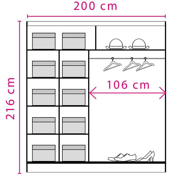 Szekrény Denver 2 D08-20 200 cm tölgy sonoma/fehér fényes