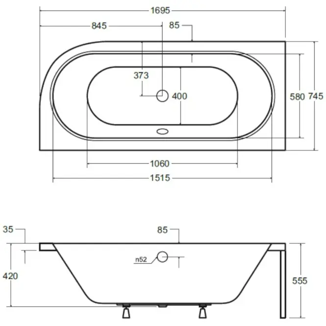Kád Avita 170x75 balos + lábak