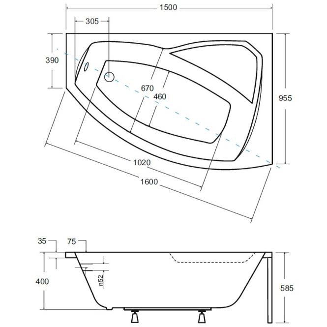 Kád Rima 150/95 jobbos